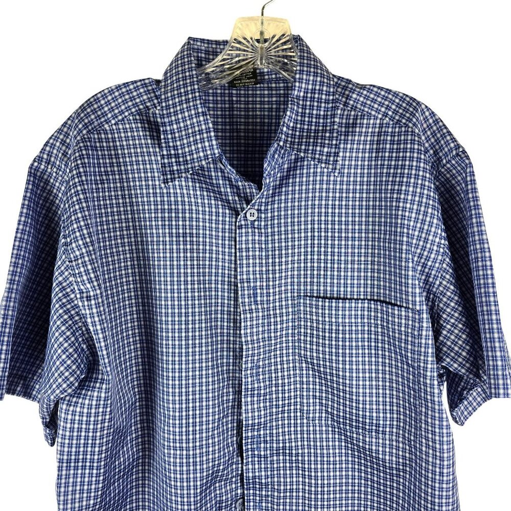 Mens Blue Plaid Shirt Size M Short Sleeve Button-Up Claudio Nucci Blend  JH1841